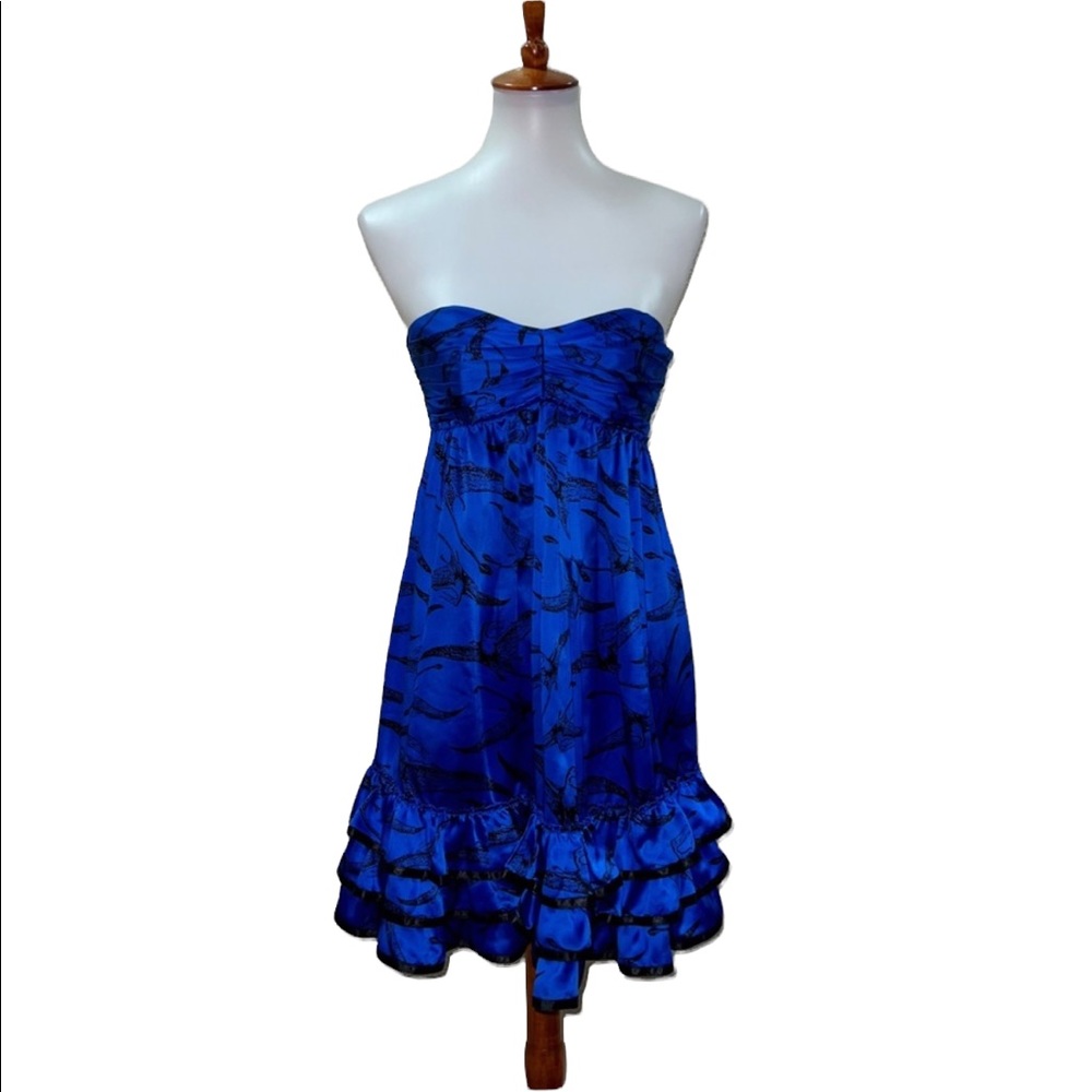 Betsey Johnson Royal Blue Strapless Ruffle Hem Dress